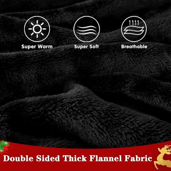 ⭐Sweat Black Warm Giant Hoodie Thick Flannel Blanket with Sleeve - Picture 4 of 6